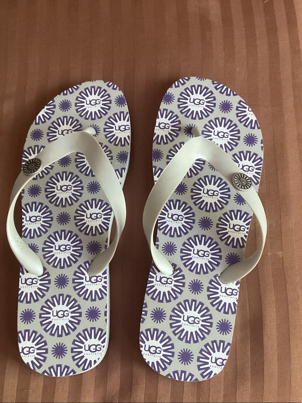 UGG grey & Purple Logo Pattern Flip Flop Sandals